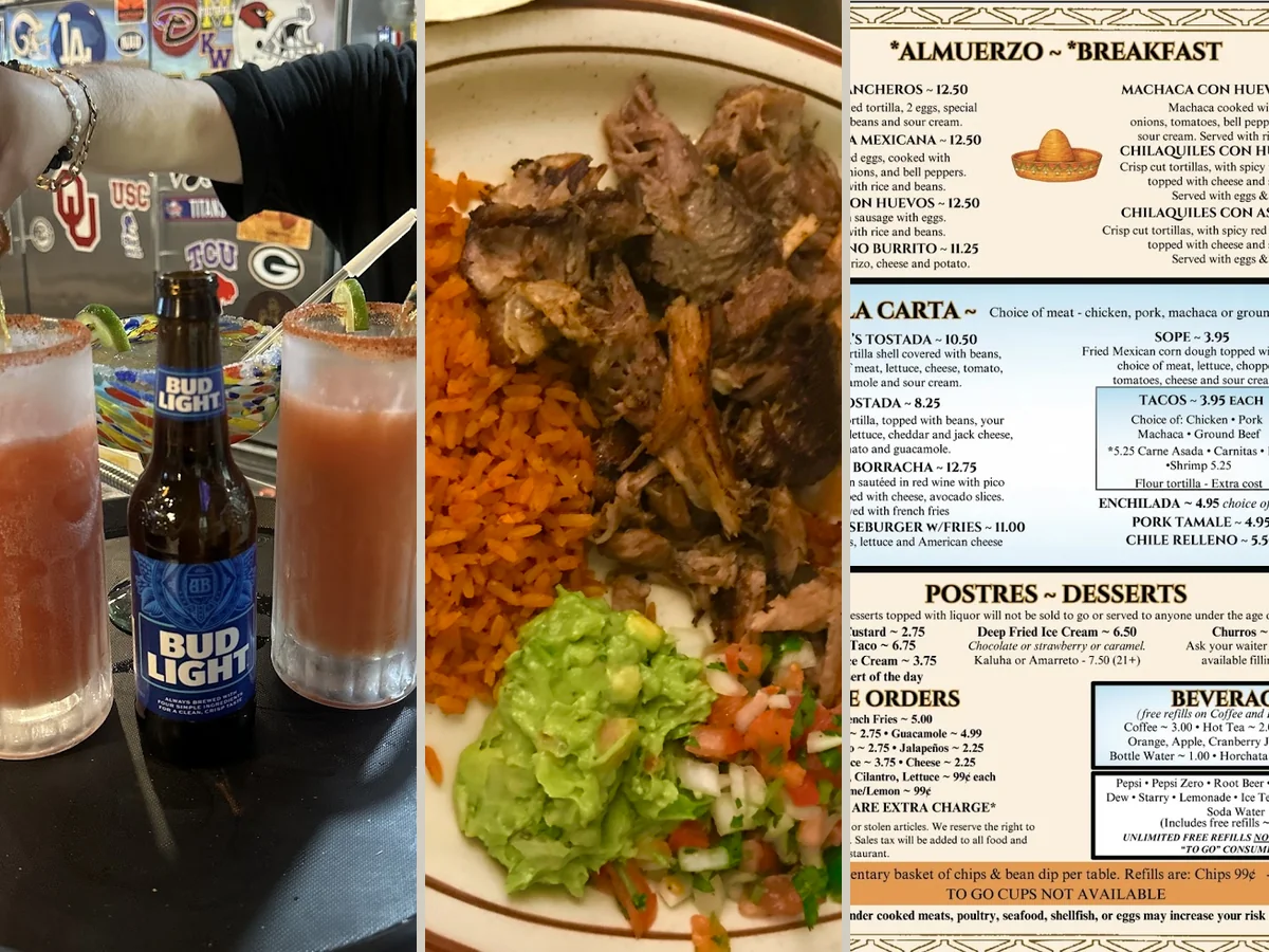 Shared fajitas served in a casual dining room.