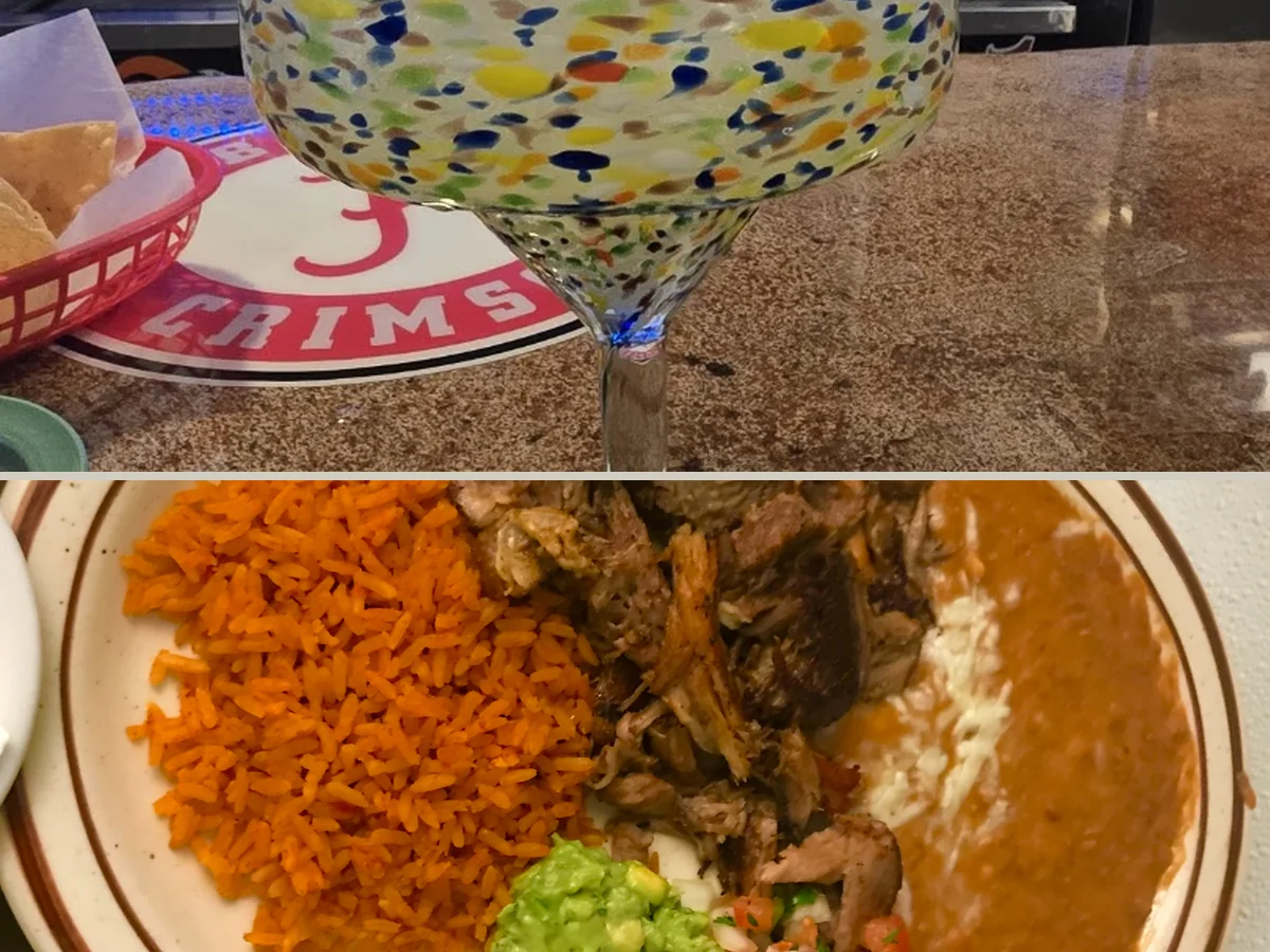 Colorful Mexican plates on a restaurant table.